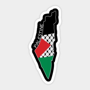 Palestine Flag Map Design with Palestinian Kufiya Pattern - WHT Sticker